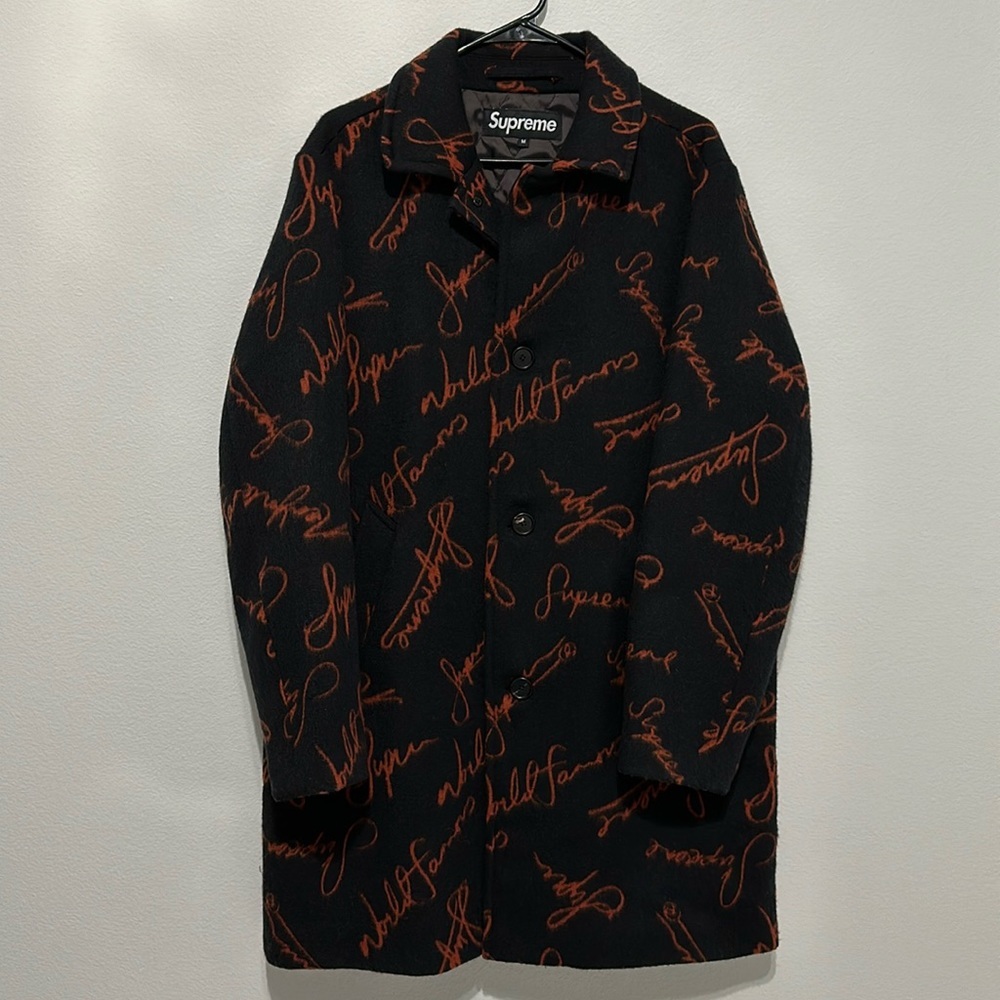 Supreme Script Logos Wool Overcoat - M - image 8